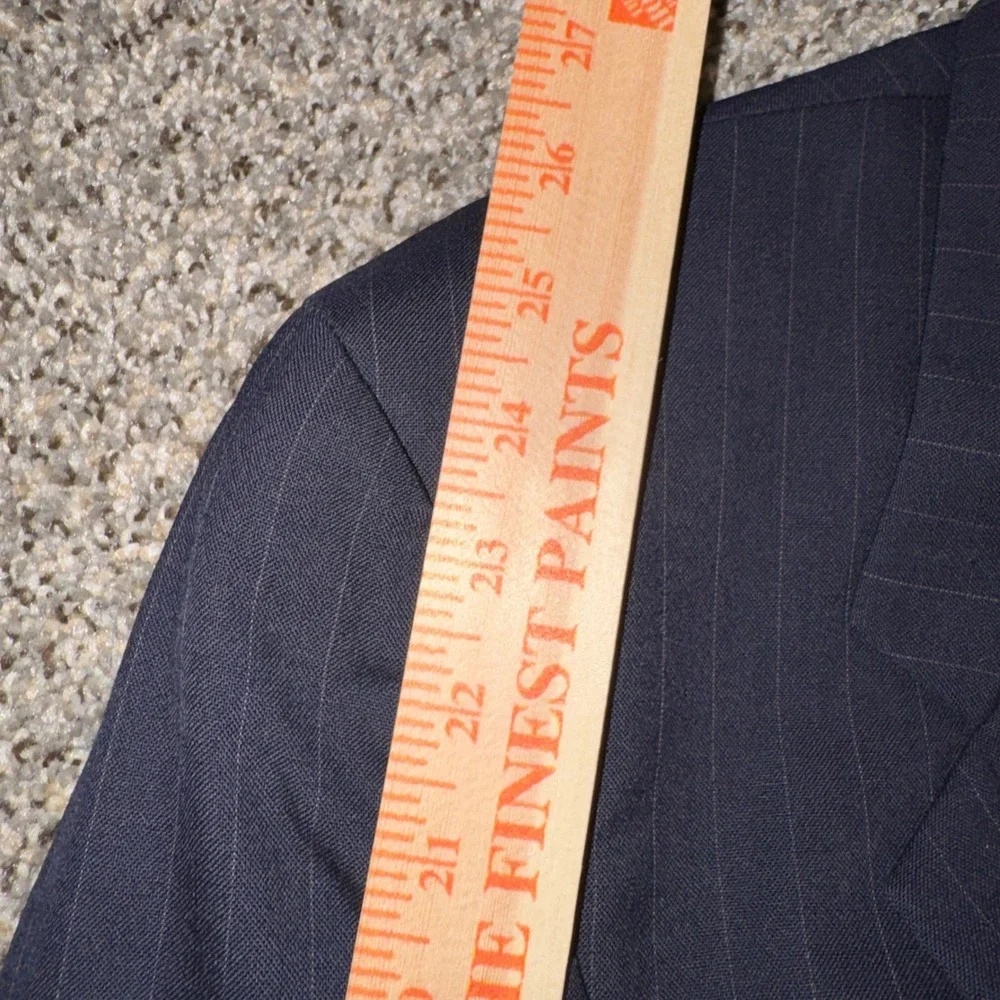 Vintage 80s Christian Dior Monsieur Navy Blue Pinstripe Wool Blazer 43L - Picture 5 of 8